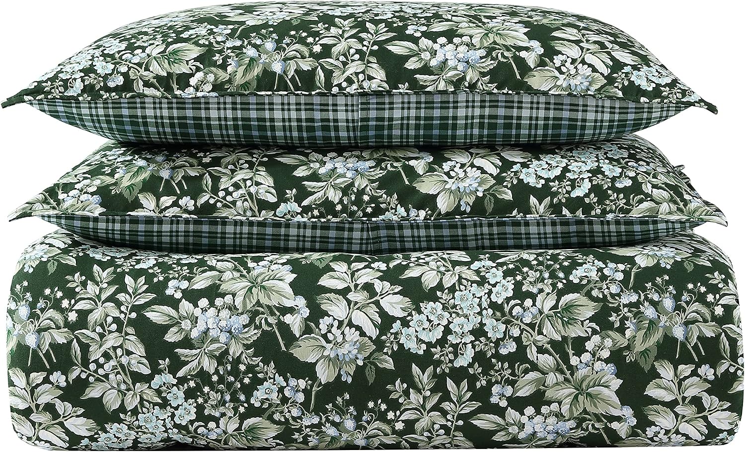 Laura Ashley - King Comforter Set, Soft & Reversible Cotton Bedding, Medium Weight 7 Piece Bed Set with Matching Pillowcases, Euro Shams & Bonus Throw Pillow Covers (Bramble Floral Green)