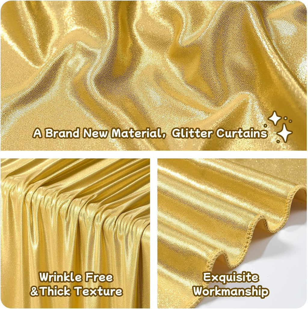 40ftx10ft Thick Gold Glitter Backdrop Curtain for Parties, Wrinkle Free Sparkling Sequin Backdrop Drapes, 8 Panels 5x10ft Shimmer Photo Back Drop Cloth for Wedding Birthday Photography Background