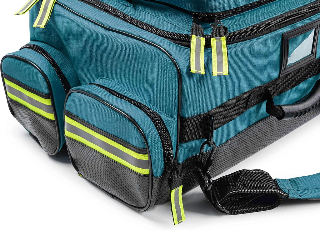 Scherber Fully Stocked First Responder Ultimate Professional EMT/EMS Trauma Kit | HSA/FSA Approved | w/10+ Compartments, Zippered Pockets, Dividers, Oxygen Access & 260+ First Aid Supplies (Blue)