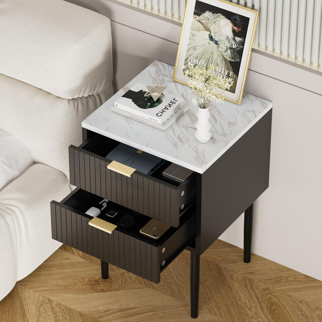 Anbuy Dresser and Nightstand Sets - 3 Pieces Bedroom Set with 6 Drawer Dresser and 2 Drawer Night Stands, Modern Dresser & Chests of Drawers Bedside Table with Gold Handle & Faux Marble Top