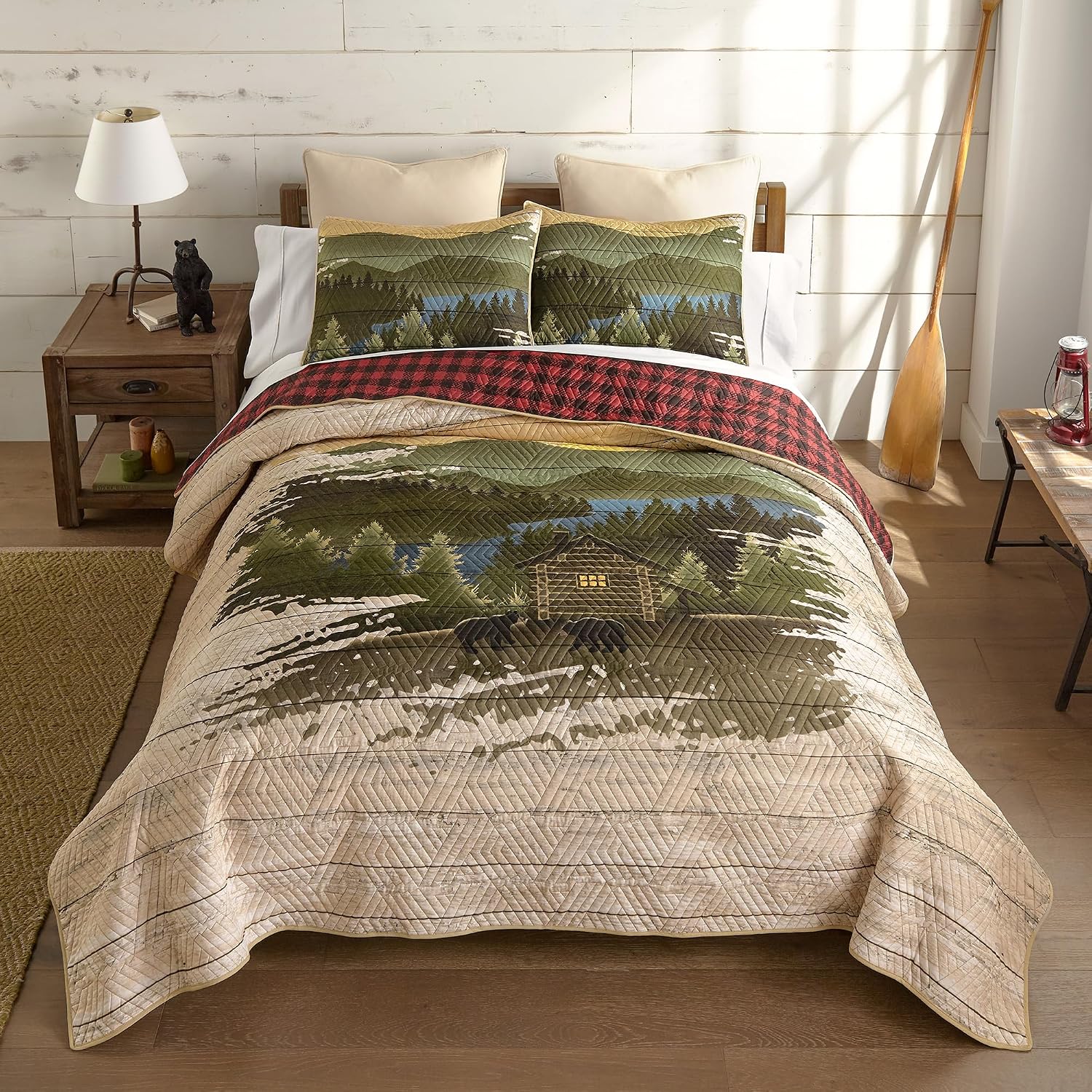 Donna Sharp Allegheny Polyester Quilted Bedding Set - 3-Piece King Size Quilt Set - Includes 1 Quilt and 2 Pillow Shams - Machine Washable - Perfect for Rustic Decor