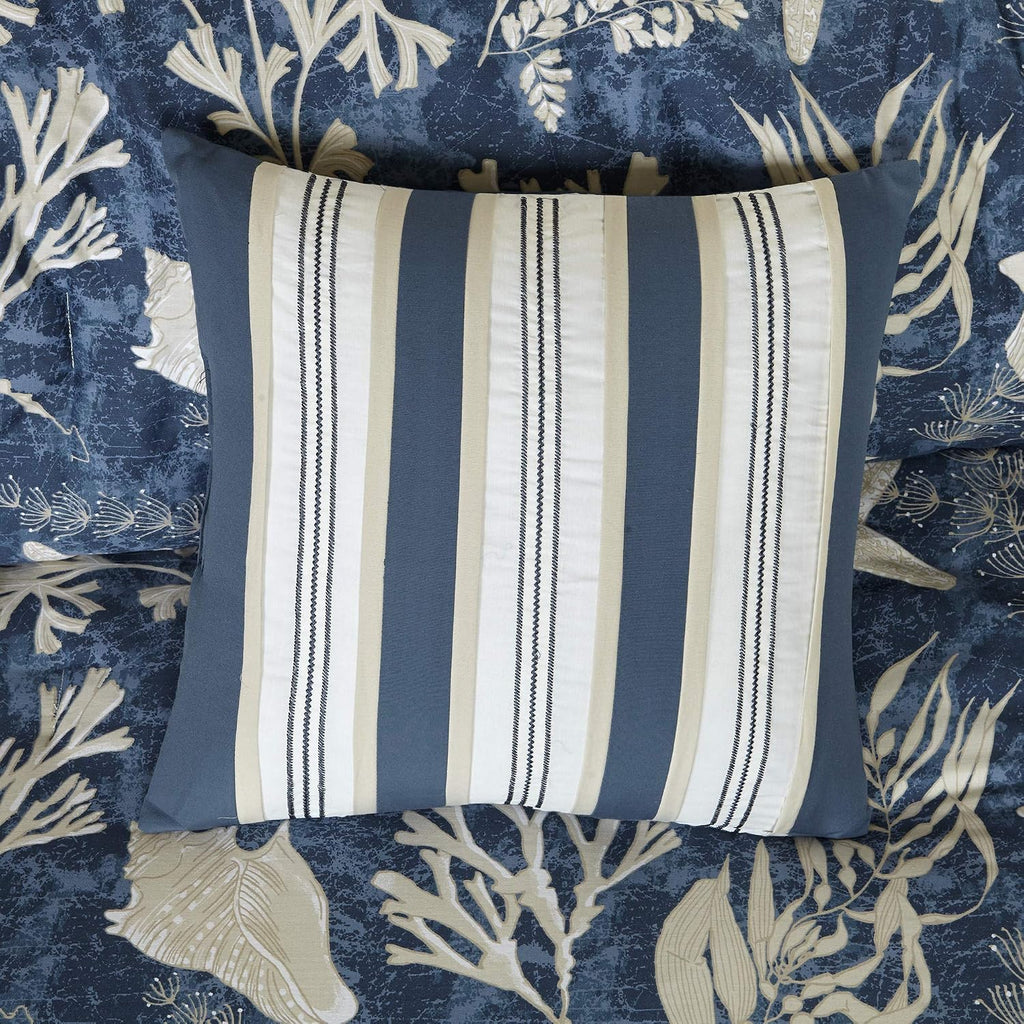 Madison Park 100% Cotton Comforter Set - Coastal Coral, Starfish Design All Season Down Alternative Cozy Bedding with Matching Shams, Decorative Pillow, Queen(90'x90'), Blue, Cape Cod Navy 7pcs