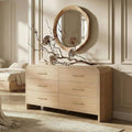Curved 6-Drawer Dresser for Bedroom, 54' Wide Modern Chest of Drawers, Vanity Desk TV Stand for Living Room, Closet Storage Drawers Organizer Furniture, Nursery, Hallway, Oak