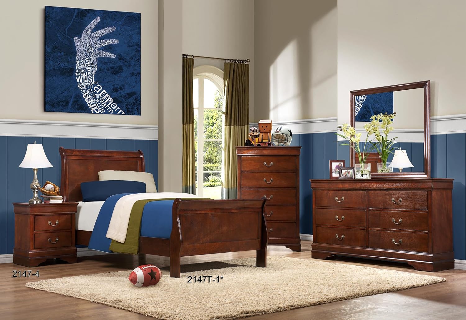 Homelegance Quincy Sleigh Panel Bed, Twin, Cherry