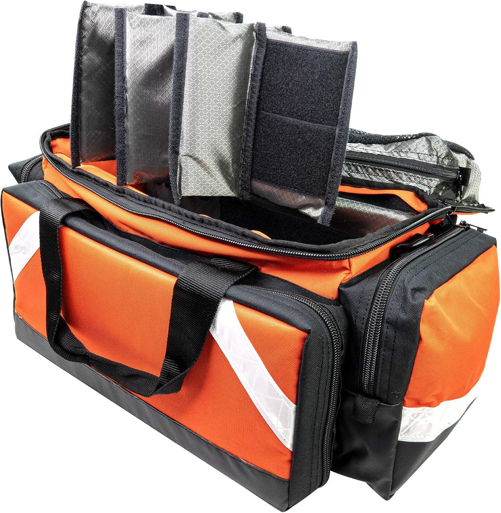 LINE2design Empty Medical Elite Trauma Bag - First Responder Carrier Bag for EMT, Paramedic, Emergency and Medical Supplies Kit - Heavy-Duty Zippered Pockets Portable EMS Home Health Aides - Orange