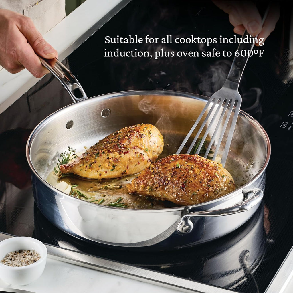 Hestan ProBond Luxe 3.5-Quart Sauté Pan with Lid, Professional Clad Stainless, ProCore Tri-Ply Clad Construction, Polished Exterior, Induction & Oven Safe