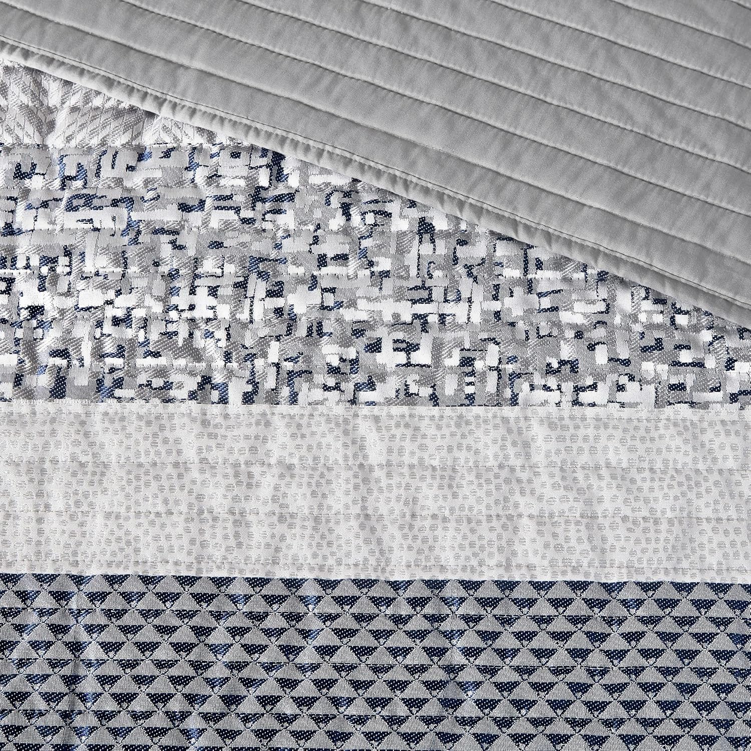 Madison Park King Quilt Set - Lustrous Jacquard & Glitter Accent Coverlet Set for King Size Bed - All Season, Lightweight, Shams, Decorative Pillow, Chevron Grey/Navy