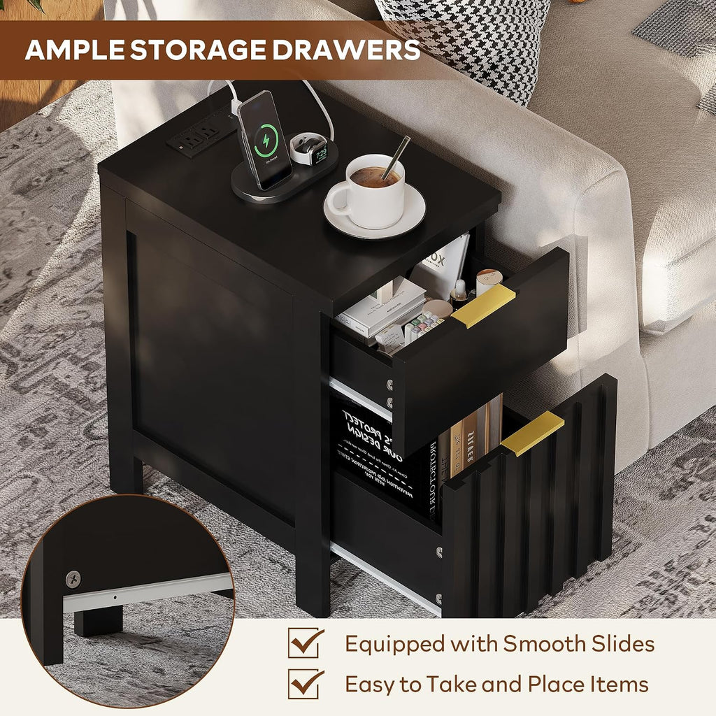 LAZZO 3 Piece Dresser and Nightstand Sets Modern Fluted Bedroom Set with 6 Drawer Dresser & 2 Nightstands,MDF Wood, Gold Handles, Black Finish, Storage Furniture for Bedroom, Closet, Apartment