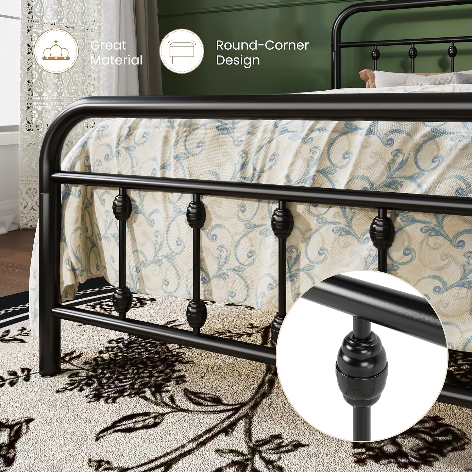 SHA CERLIN Full Size Metal Platform Bed Frame with Victorian Style Iron-Art Headboard and Footboard, Easy Assembly, Under Bed Storage, No Box Spring Required, Black