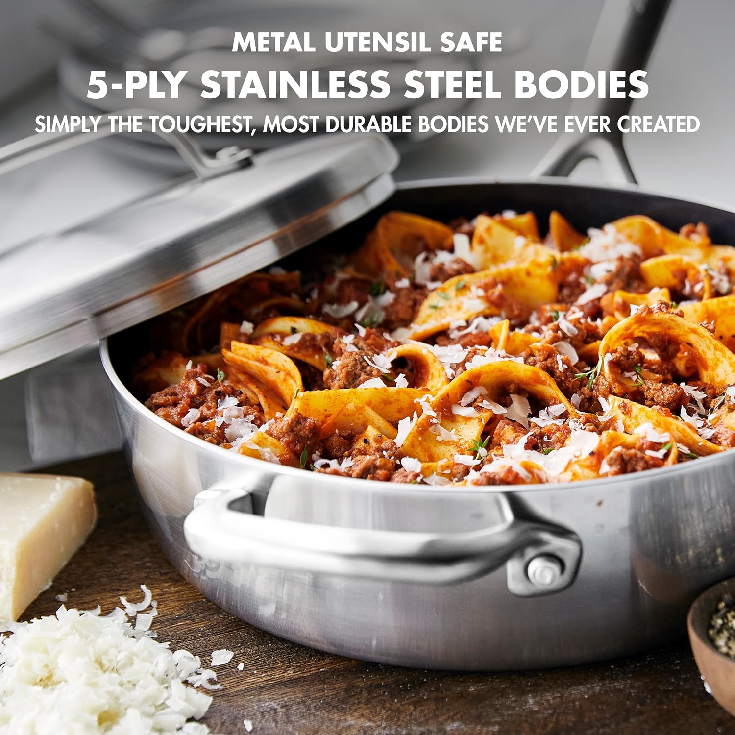 GP5 5-Ply Stainless Steel 4QT Sauté Pan with Lid, Ceramic Nonstick PFAS-Free, Helper Handle, Induction Suitable, Dishwasher and Oven Safe