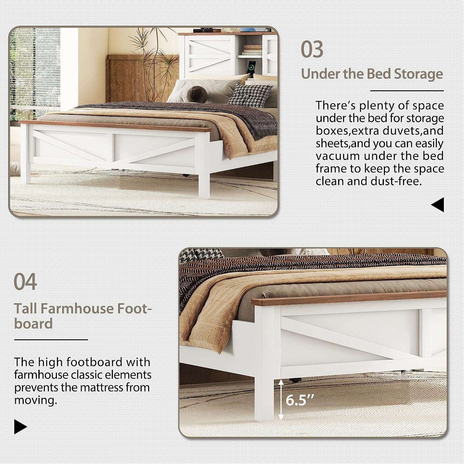 LUMISOL 3-Piece Queen Size Bedroom Set, Wood Platform Bed with Barn Door Storage Headboard & Charging Stations, Nightstand and Dresser, Farmhouse Bedroom Furniture Set, White