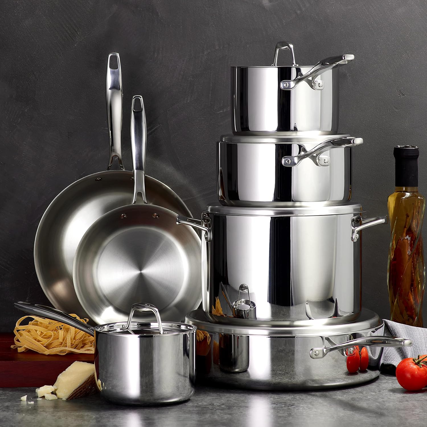 Tramontina Signature Tri-Ply Clad Stainless Steel 12-Piece Cookware Set with Lids, Pots and Pans Kitchen Set, Induction-Ready, Dishwasher-Safe, NSF-Certified, Made in Brazil