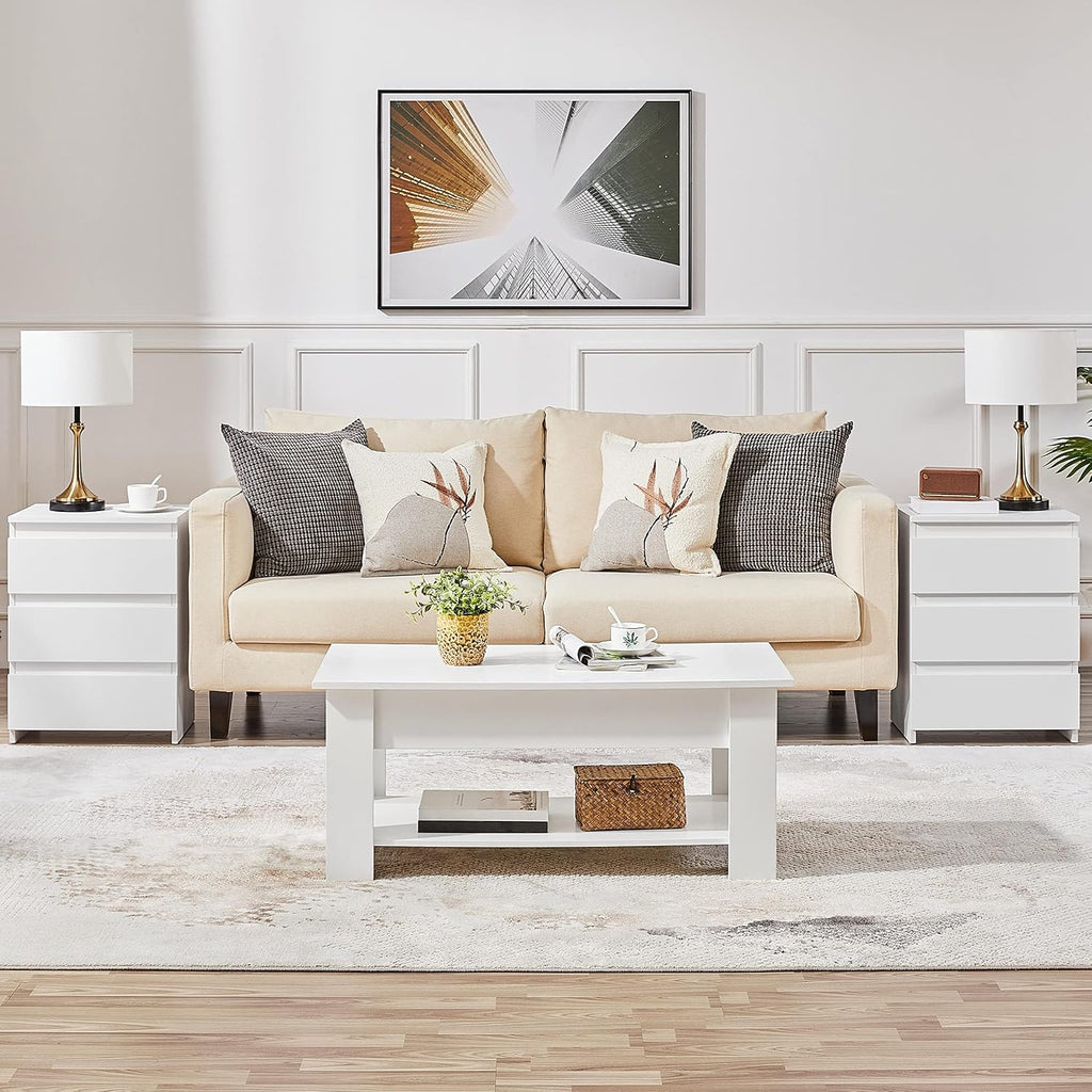 Yaheetech Wood Nightstands Set of 2, Bedside Tables with 3 Drawers, Solid Cabinet Units Telephone Tables with Storage for Bedroom/Small Space, White