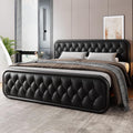 GalnFu King Metal Bed Frame, Upholstered Bed with Leather Button-Tufted Headboard & Footboard, Heavy-Duty U-Shape Platform Bed, Easy Assembly, Black