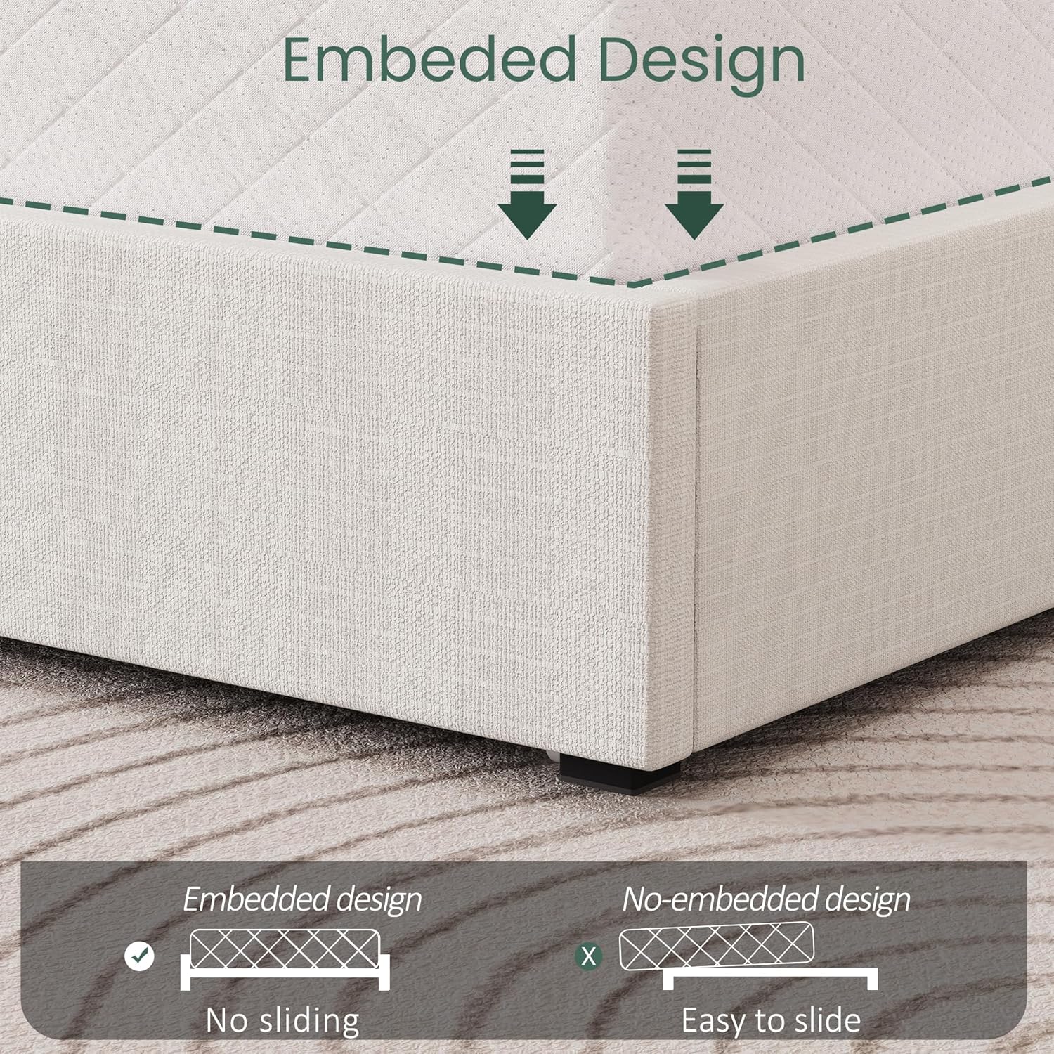 LARMACE King Size Bed Frame with 4 Storage Drawers and Wingback Headboard Linen Upholstered Platform Bed Frame with Wooden Slats, Easy Assembly, White