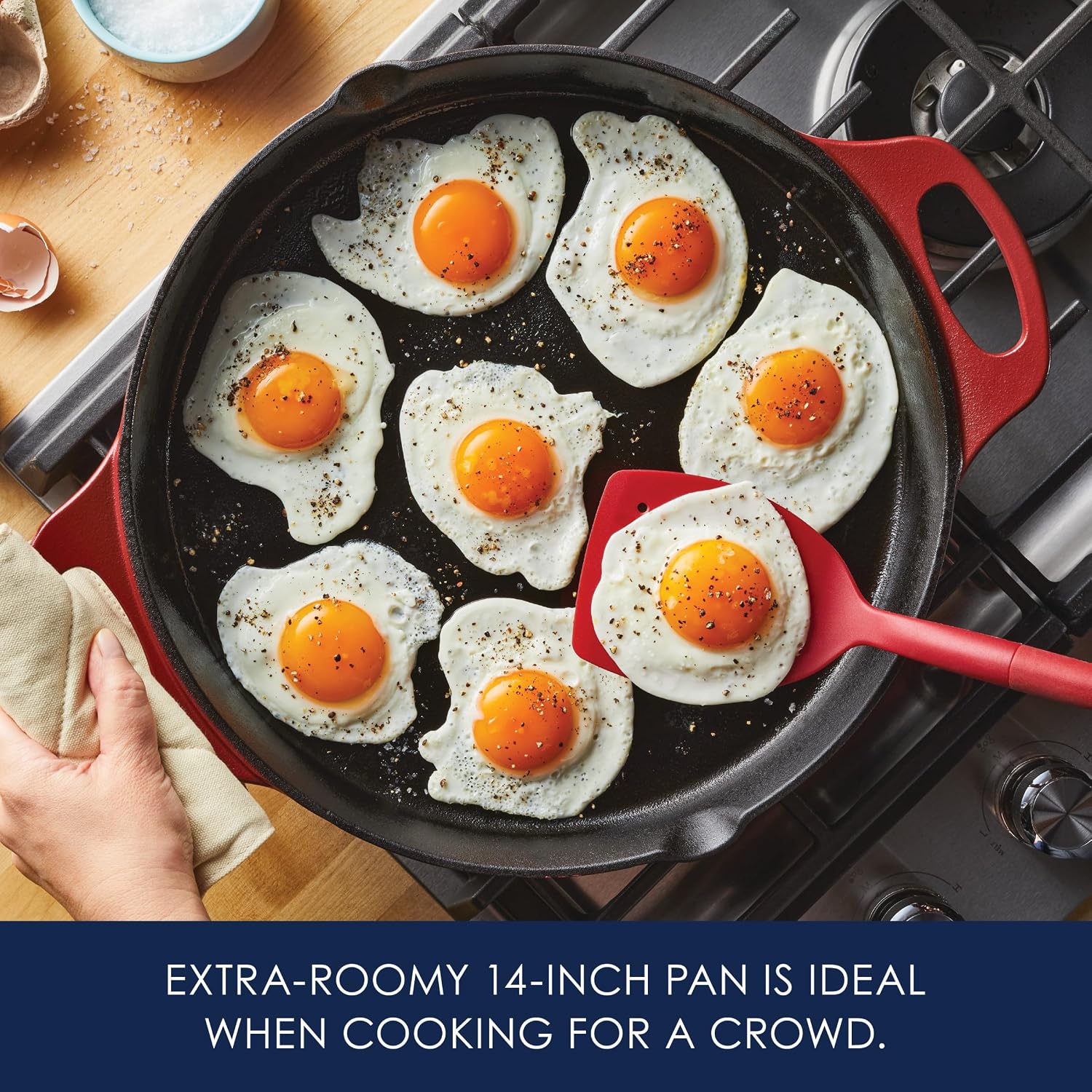 Rachael Ray Nitro Cast Iron Skillet with Side Handles, 14 Inch, Red