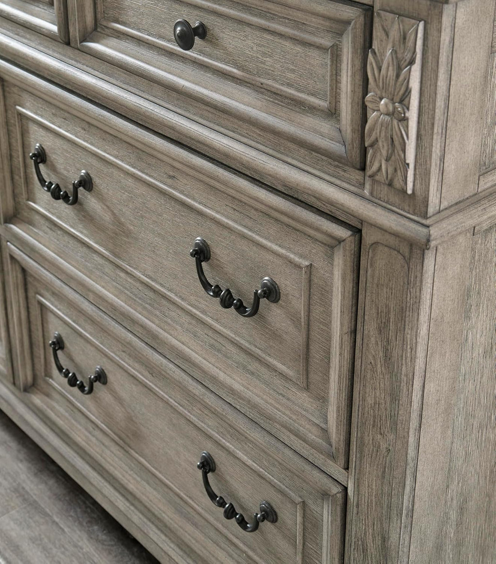 Signature Design by Ashley Lodenbay Casual Smooth-Gliding 7-Drawer Dresser and Mirror with Safety Stop, Light Gray & Dark Brown