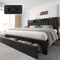 CypBed King Size Bed Frame with 2 Tier Storage Headboard, Upholstered King Bed Frame with 4-Storage Drawers, 3 USB & Type-C Charging Ports,Solid Wood Slats,No Box Spring Needed,Noise-Free, Black,Gift
