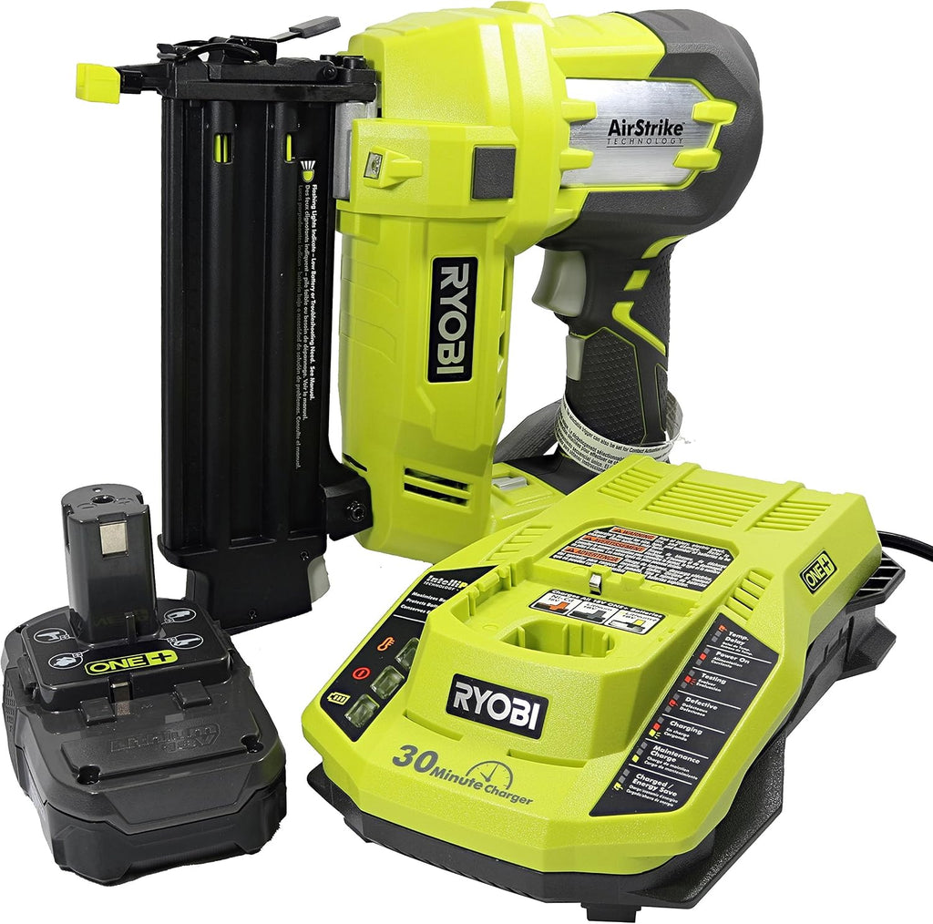 Ryobi 3 Piece 18V One+ Airstrike Brad Nailer Kit (Includes: 1 x P320 Brad Nailer, 1 x P102 2AH 18V Battery, 1 x P117 IntelliPort Dual Chemistry Battery Charger)