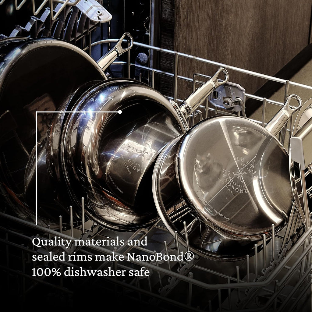 Hestan NanoBond Molecular Titanium Saute Pan with Lid, 3.5-Quart - PFAS-Free Stainless Steel, 4x Stronger, 1050°F Safe, Induction Compatible, Handcrafted Italy