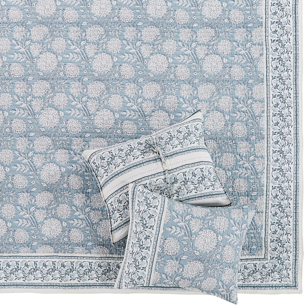 Levtex Home – Adare Blue Bedspread Set – Twin Bedspread (80x106in.) and 1 Standard Sham (20x26in.) – Floral Botanical Design – Blue and White – Reversible – Cotton