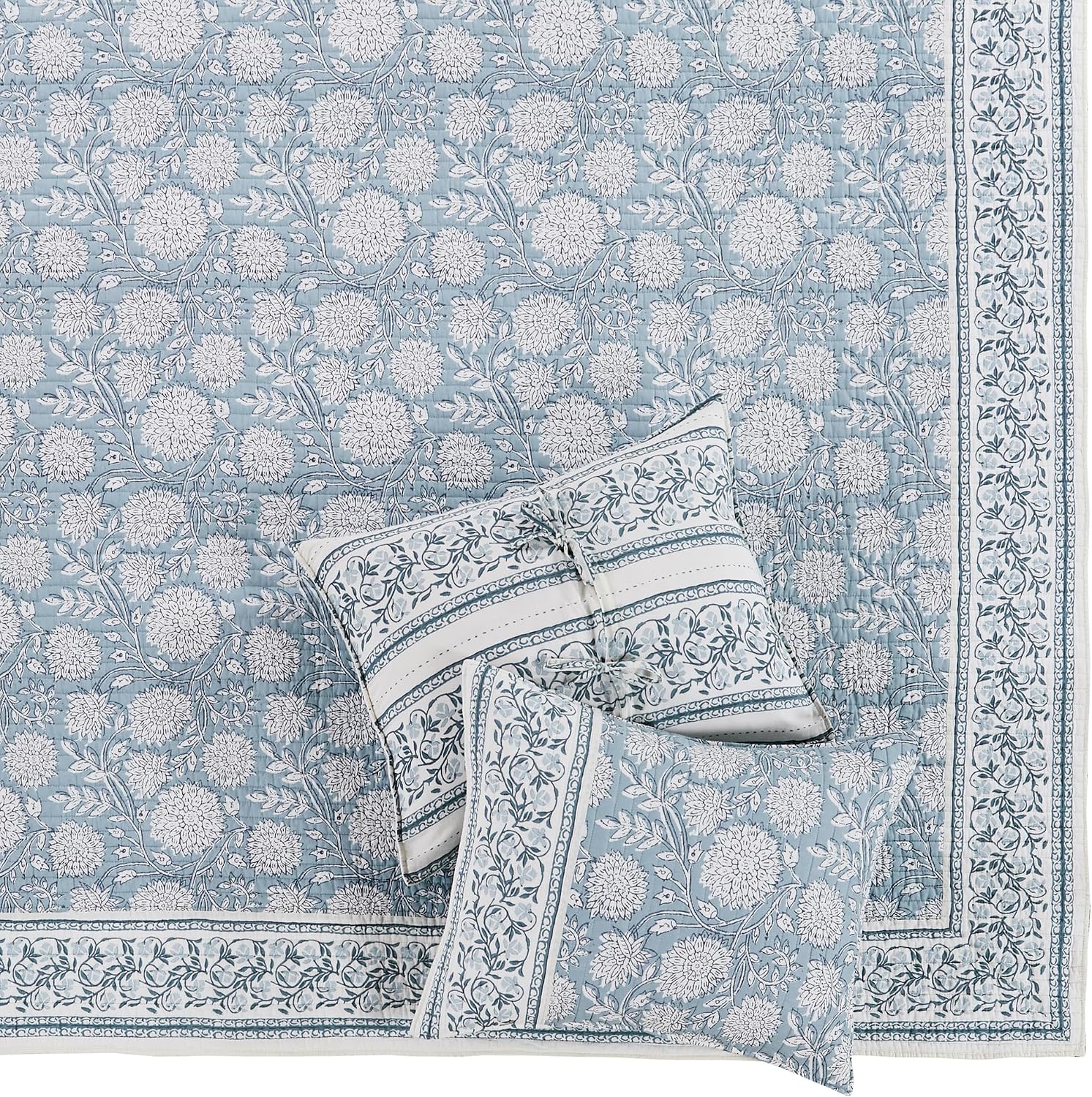 Levtex Home – Adare Blue Bedspread Set – Twin Bedspread (80x106in.) and 1 Standard Sham (20x26in.) – Floral Botanical Design – Blue and White – Reversible – Cotton