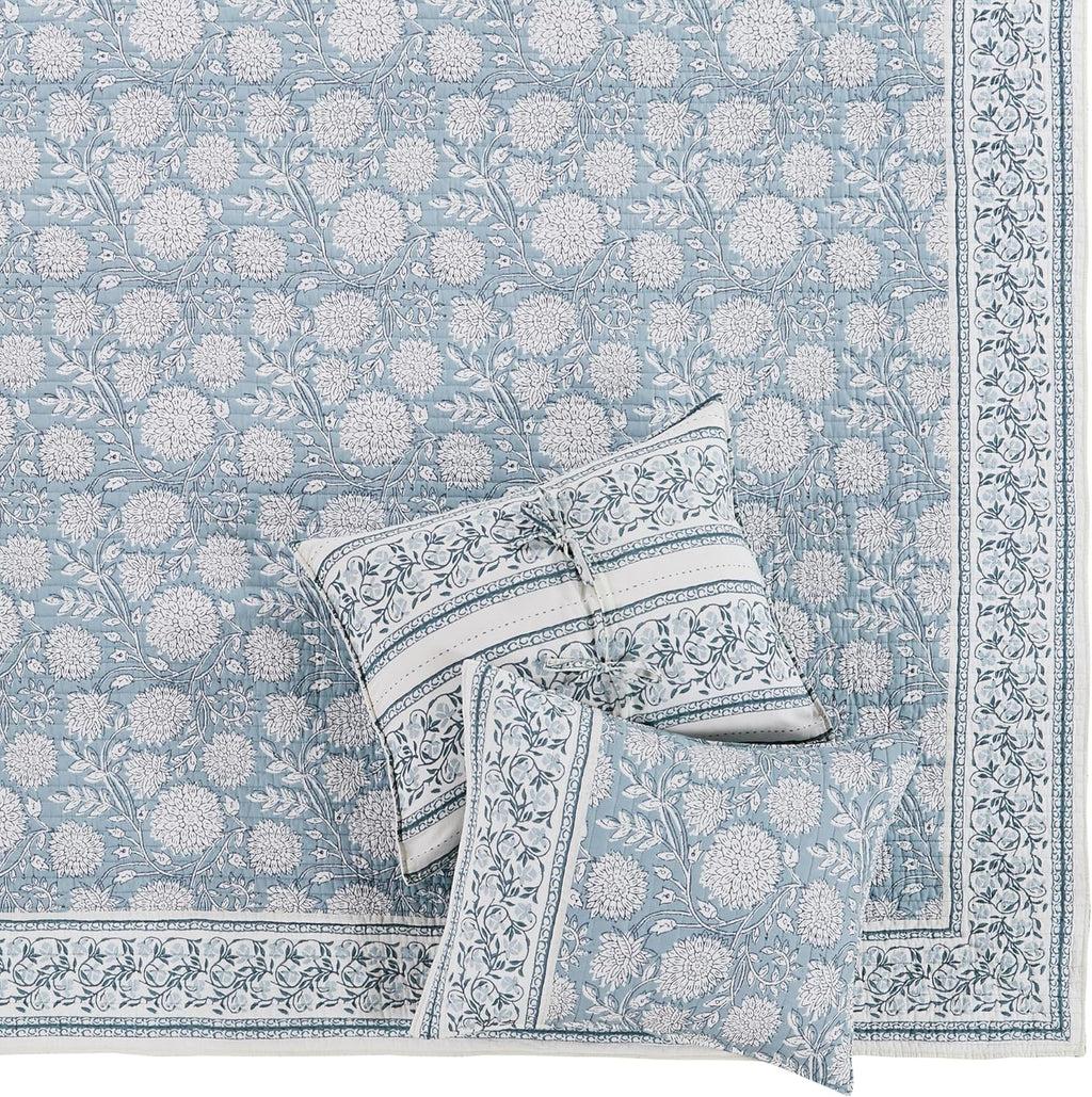 Levtex Home – Adare Blue Bedspread Set – Full Bedspread (96x106in.) and 2 Standard Shams (20x26in.) – Floral Botanical Design – Blue and White – Reversible – Cotton