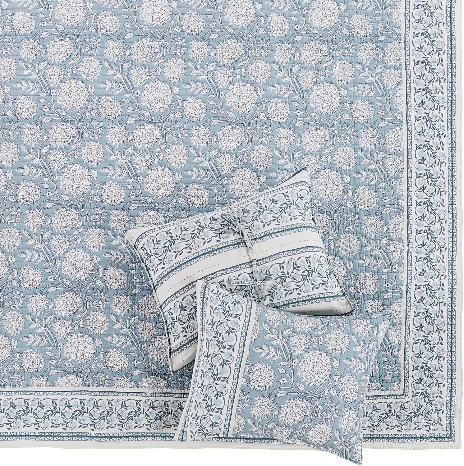 Levtex Home – Adare Blue Bedspread Set – Full Bedspread (96x106in.) and 2 Standard Shams (20x26in.) – Floral Botanical Design – Blue and White – Reversible – Cotton