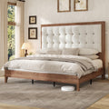 AMERLIFE Queen Bed Frame with Headboard, Solid Wooden Bed Frame Queen Size Platform Bed Mid-Century Style, No Box Spring Required, Walnut
