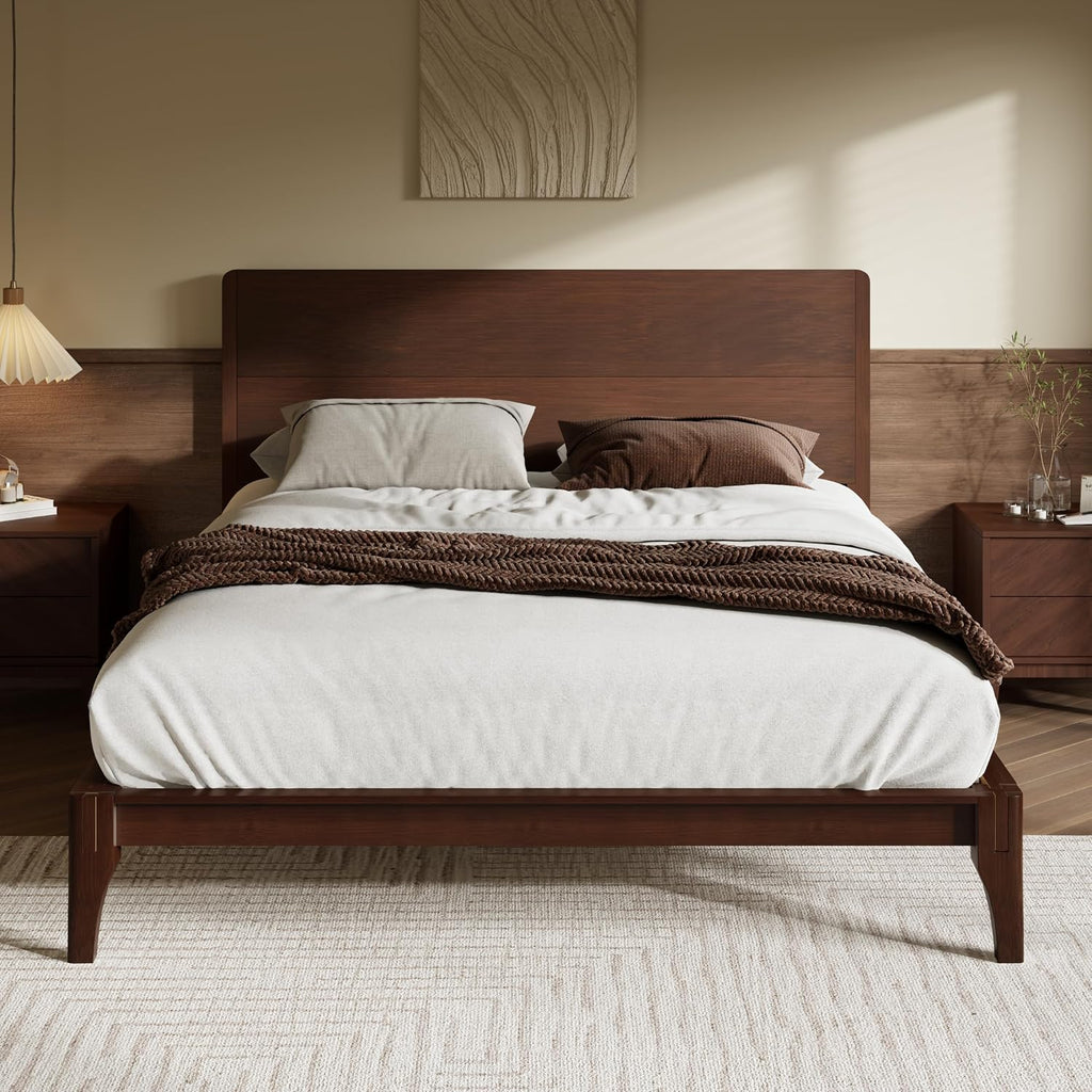 Merax 3 Pieces Bamboo Bedroom Sets, Mid-Century Modern Full Size Platform Bed with Tall Headboard, Storage Drawer Night Stands Set, Wood Slats Support, No Box Spring Needed, Easy Assembly, Espresso