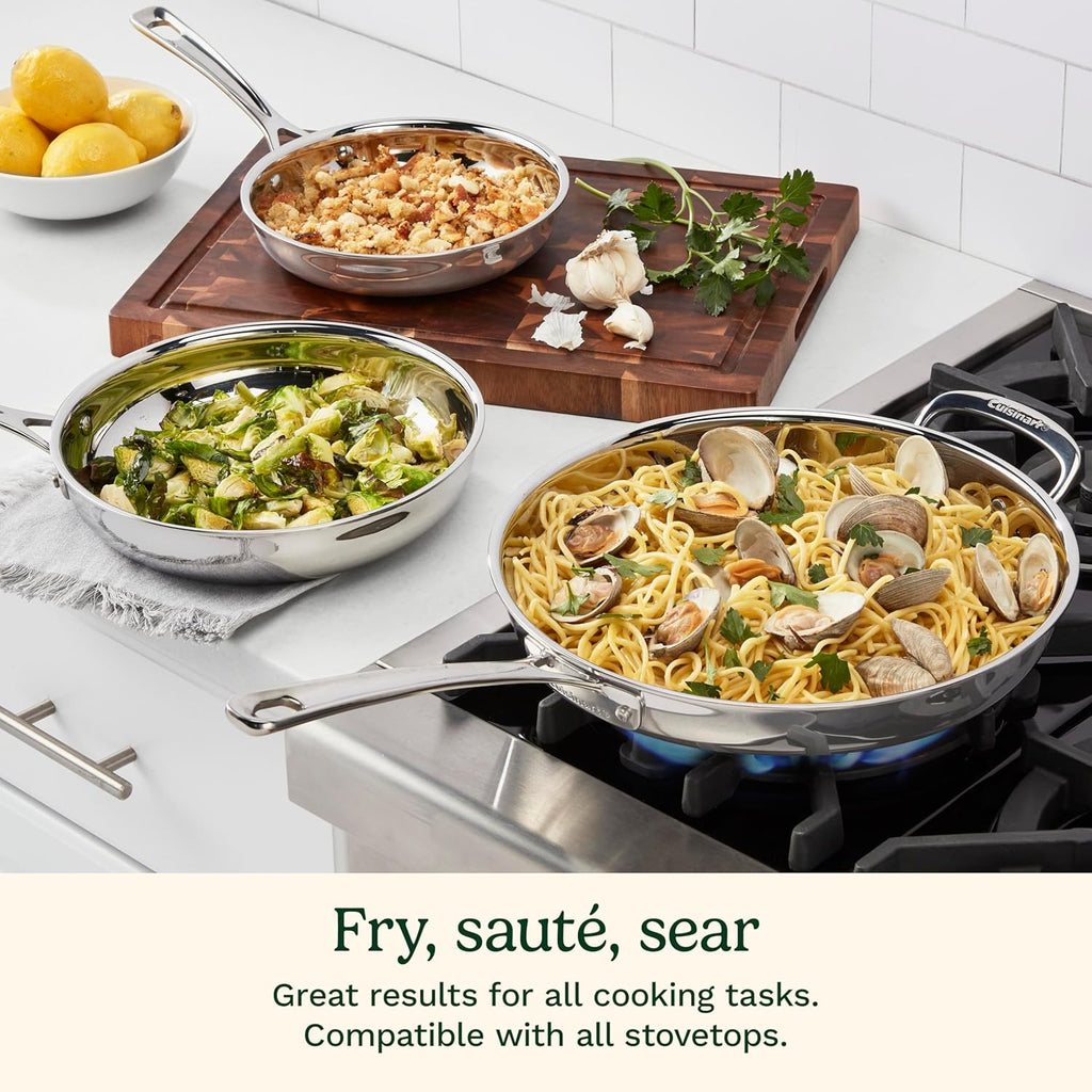 Cuisinart 3 Piece PureClad, Triple-Ply Stainless Steel Skillet Set, PCST22-81012