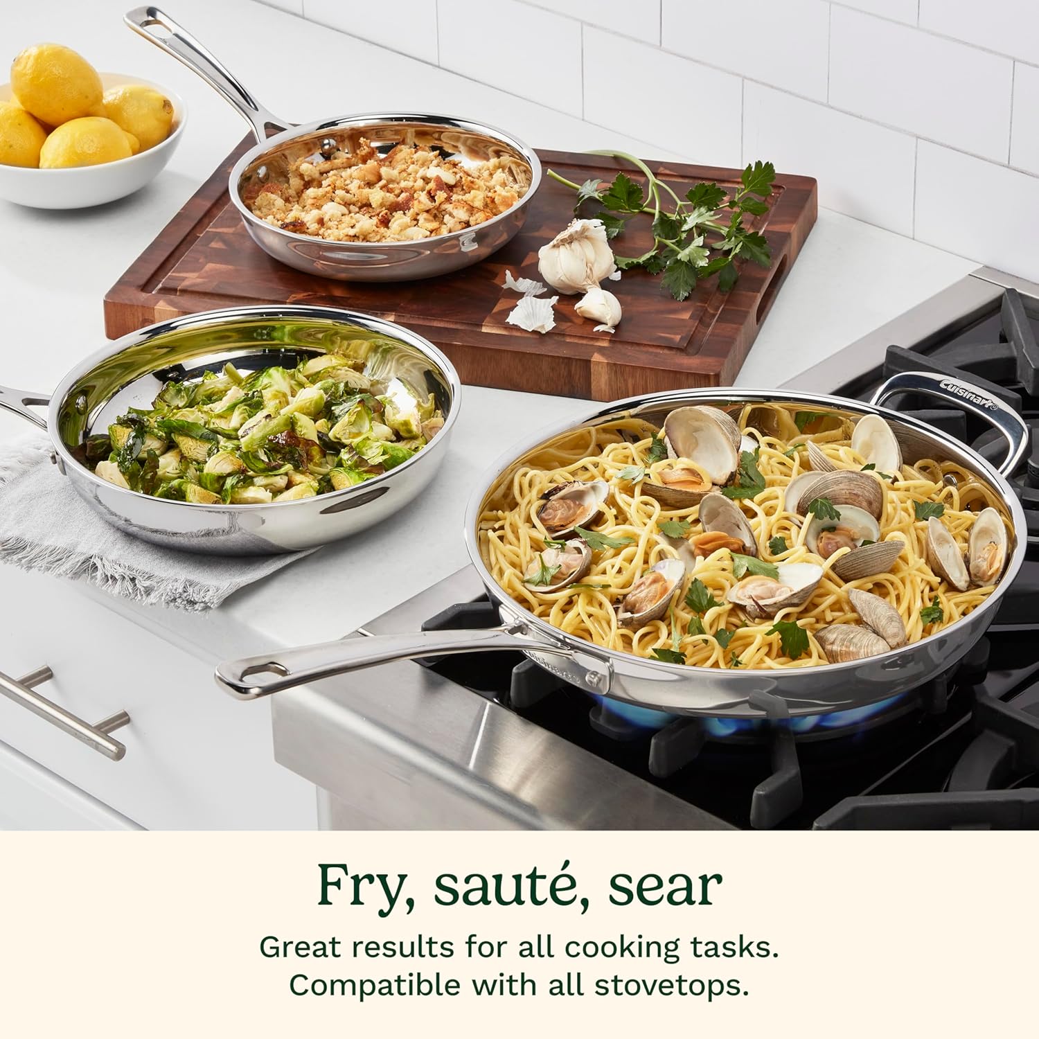 Cuisinart 3 Piece PureClad, Triple-Ply Stainless Steel Skillet Set, PCST22-81012