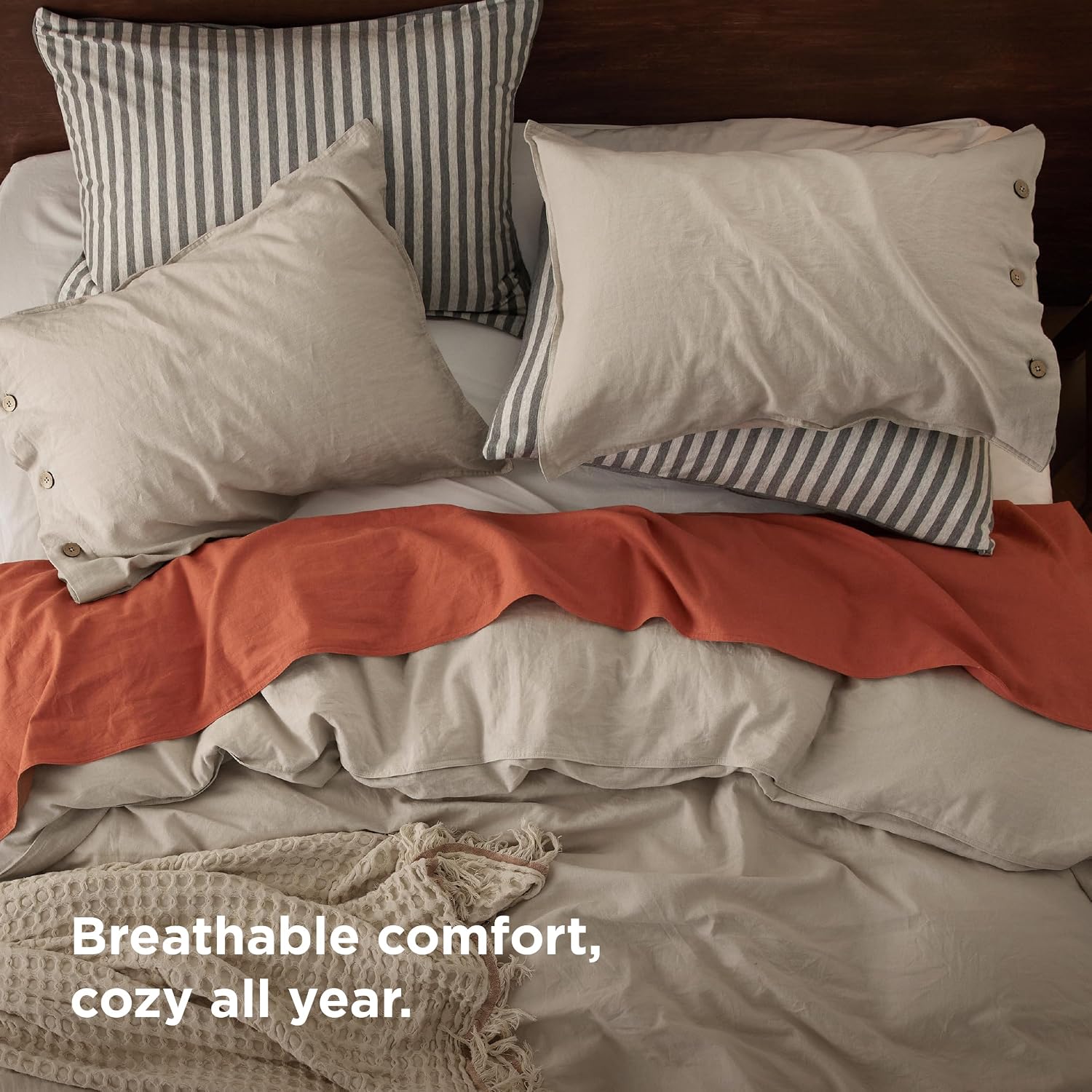 Bedsure Linen Duvet Cover California King - Linen Cotton Blend Duvet Cover, PureWoven Cooling & Breathable Bedding Set for Hot Sleepers, Moisture Wicking & Durable Cover Set 3 Piece (Linen Color)