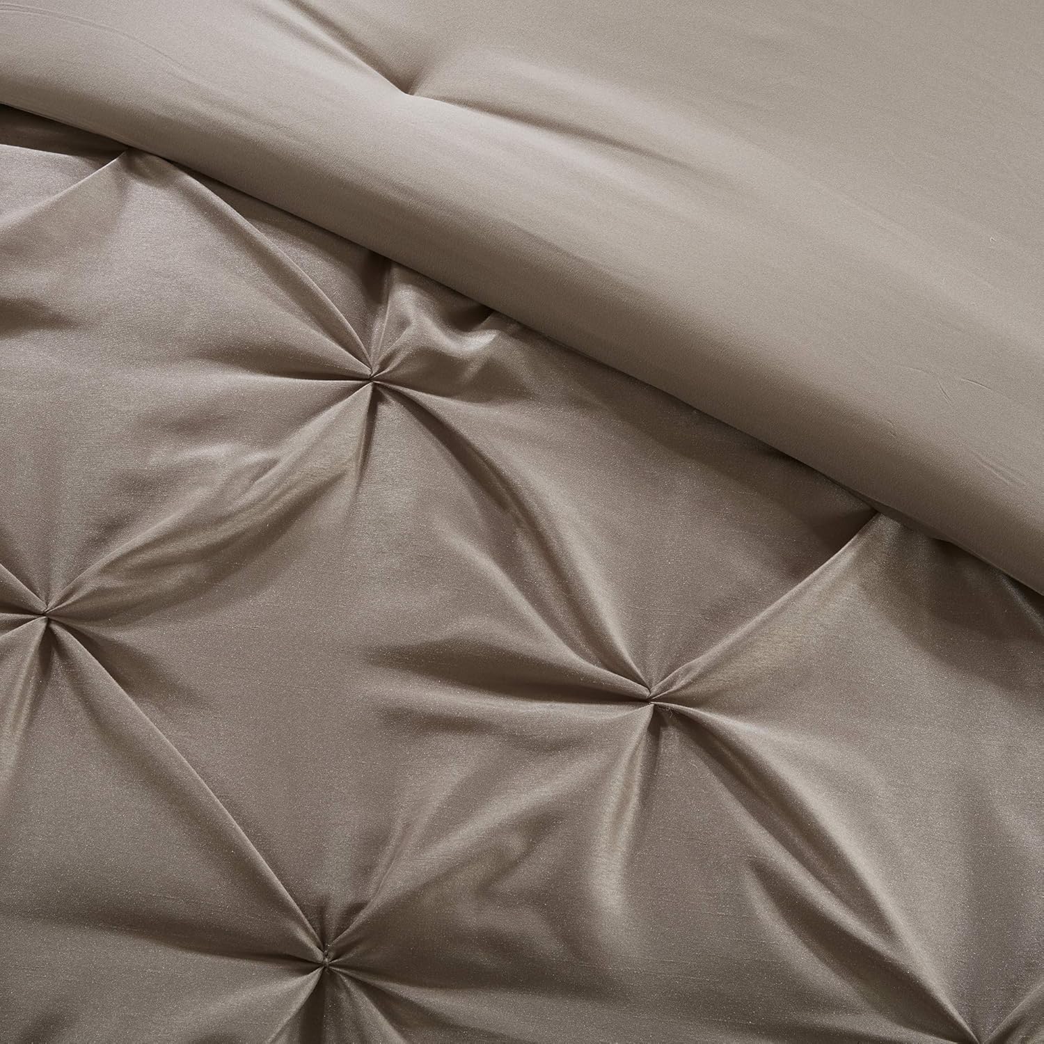 Madison Park Essentials Room in a Bag Faux Silk Comforter Set - Luxe Diamond Tufting All Season Bedding, Matching Curtains, Decorative Pillows, Taupe Cal King(104'x92') 24 Piece