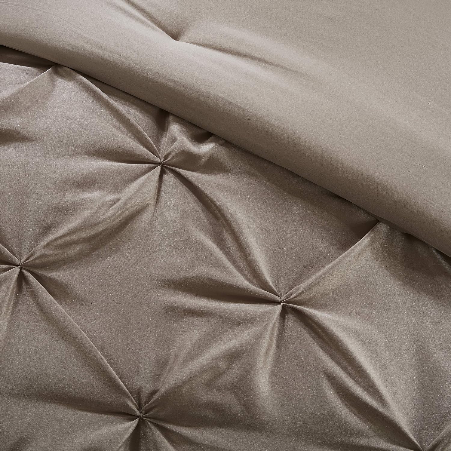 Madison Park Essentials Room in a Bag Faux Silk Comforter Set - Luxe Diamond Tufting All Season Bedding, Matching Curtains, Decorative Pillows, Taupe Queen(90'x90') 24 Piece