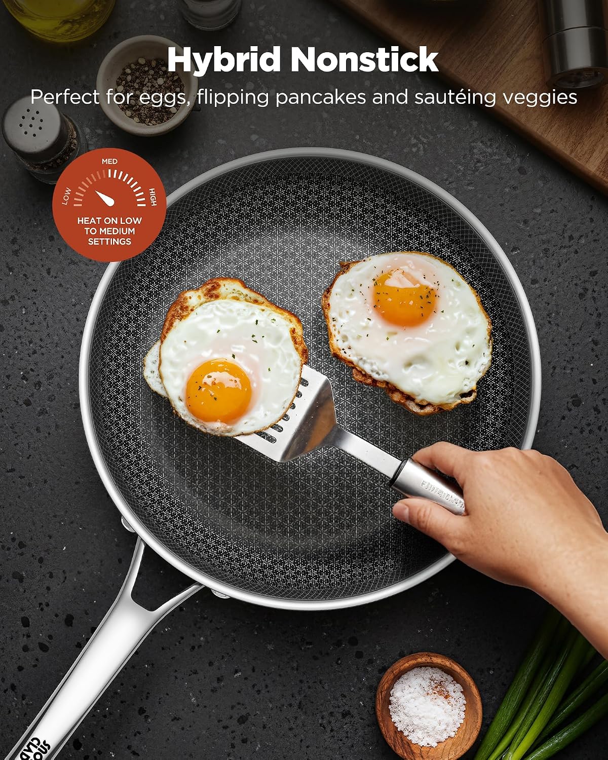 Non Stick Frying Pans set, 8+10+12 inch with Lids, Hybrid Pans Fajita Set, Stainless Steel,Dishwasher, PFOA Free Cookware, Dishwasher Skillets, Induction Compatible Cooking Pan, PFOA Free, Oven-Safe