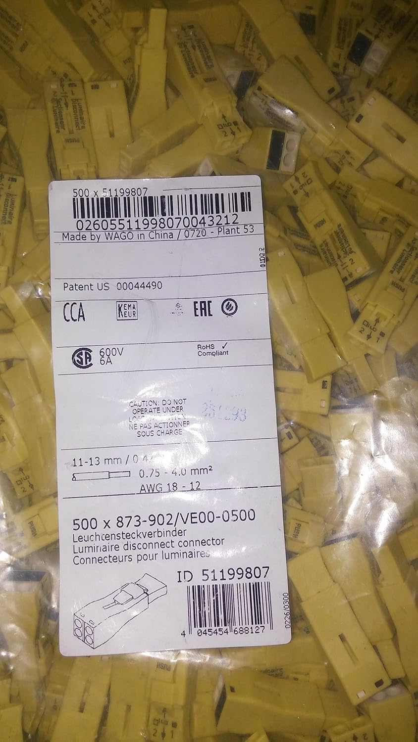 Wago 873-902 LUMI-NUTS? PUSH WIRE? Connector for Luminaire Disconnect 500 PK by Wago