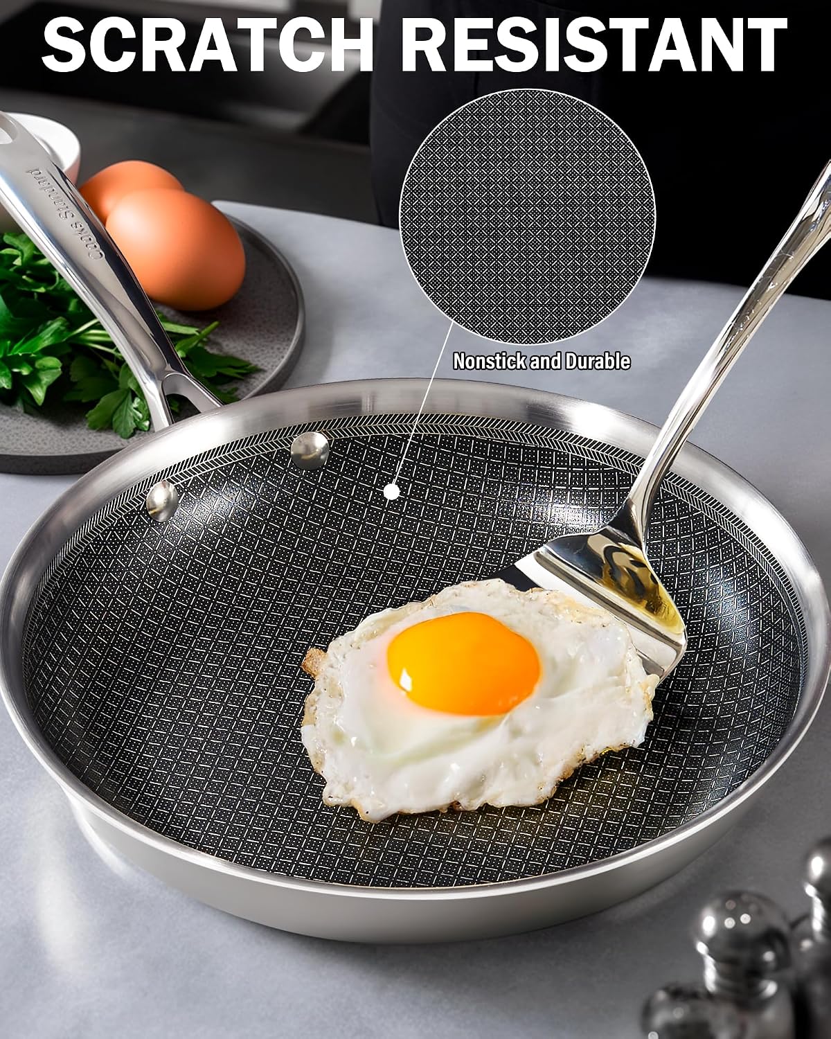 Cooks Standard Hybrid Mutli-Ply Clad 8 and 10.5 Inch Nonstick Frying Pan, Stainless Steel Skillet with Tempered Glass Lids, Cool Handle, Oven Safe, Compatible with All Stovetops, 2-Piece