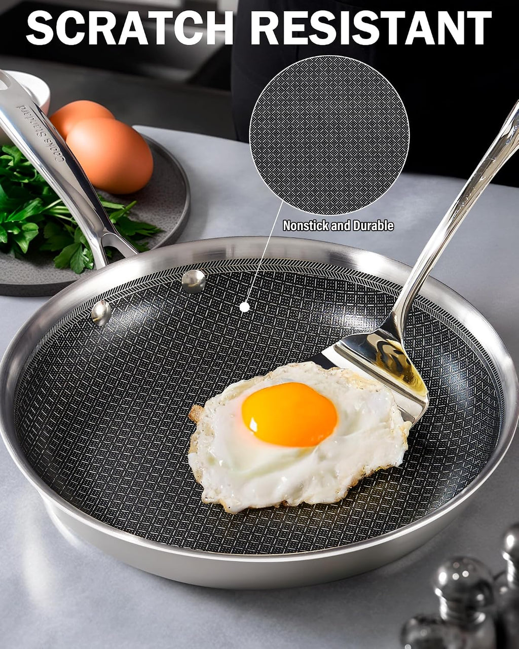 Cooks Standard Hybrid Mutli-Ply Clad 8, 10 and 12 Inch Nonstick Frying Pan, Stainless Steel Skillet with Tempered Glass Lids, Cool Handle, Oven Safe, Compatible with All Stovetops, 3-Piece