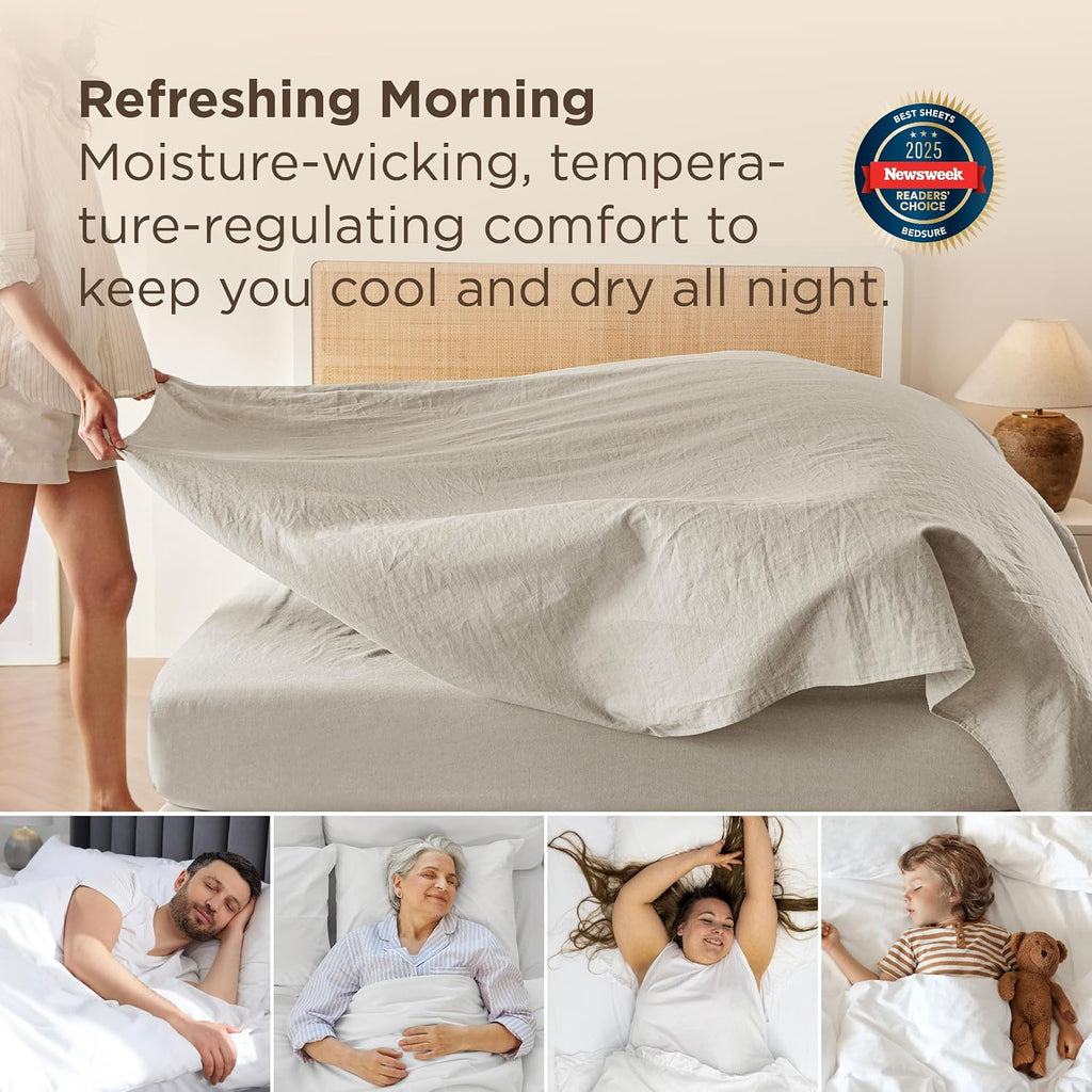 Bedsure Linen Sheets - California King Sheet Sets, Blend from Linen Cotton Bedsheets, Breathable & PureWoven Soft California King Bed Sheets, Deep Pocket Up to 16 Inches, 4 Pieces, Linen