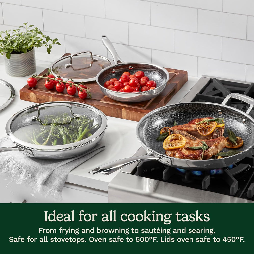 Cuisinart FusionElite+ Hybrid Tri-Ply Stainless Steel Cookware Set, 6-Piece Skillet Cooking Set with PURELYSEAR Ceramic Technology, Scratch Proof, Cool Grip Handles, Dishwasher Safe