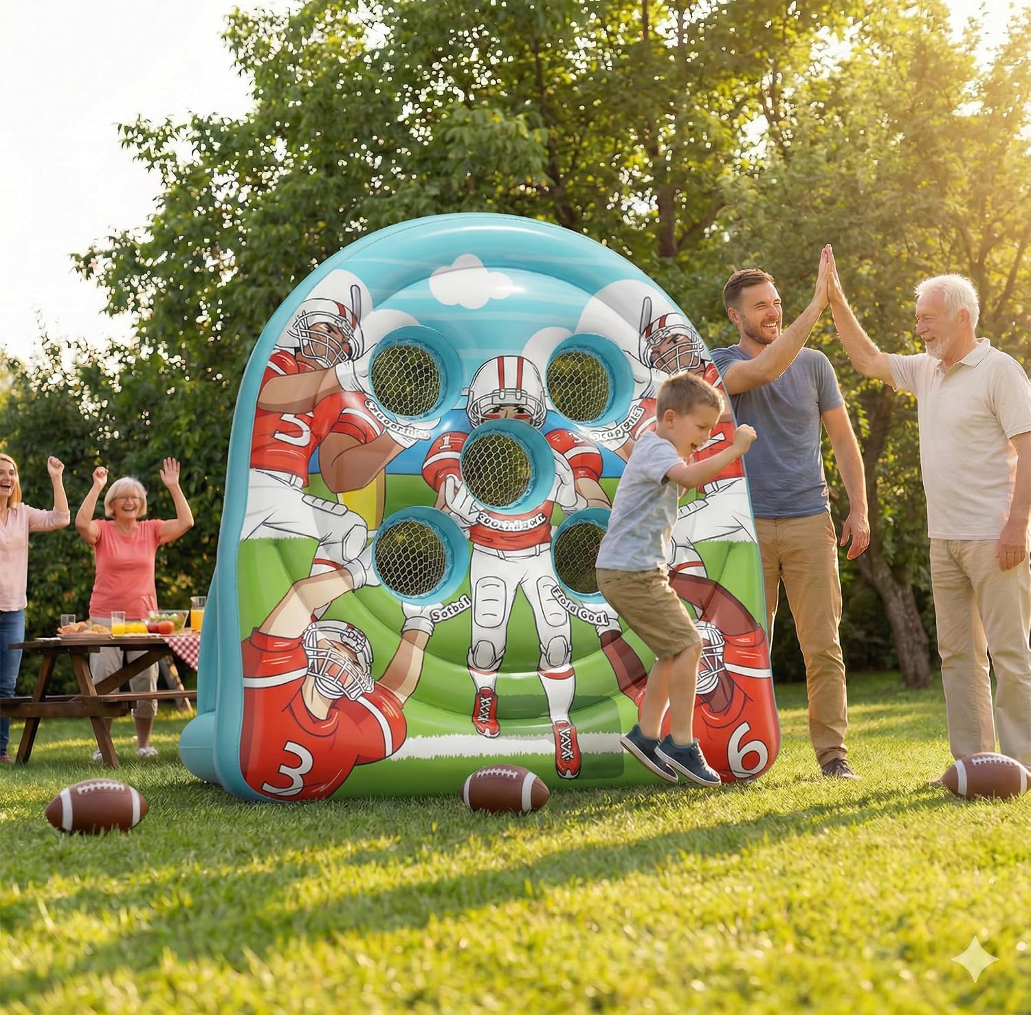 6FT Giant Inflatable Football Target Toss Game - Fun Indoor & Outdoor Yard Games for Kids & Adults, Football Party Throwing Games, Carnival Games, Camping & Tailgate Lawn Activities
