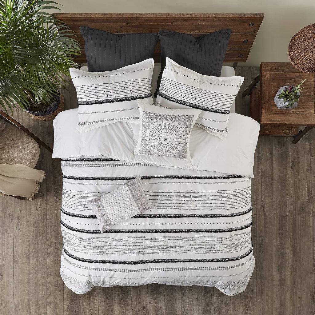 INK+IVY Luxurious Cotton-Bedding Set - Mid Century Trendy Geometric Design, All Season Cozy-Cover With Matching-Shams, King/Cal King, Nea Trims Black/Multi