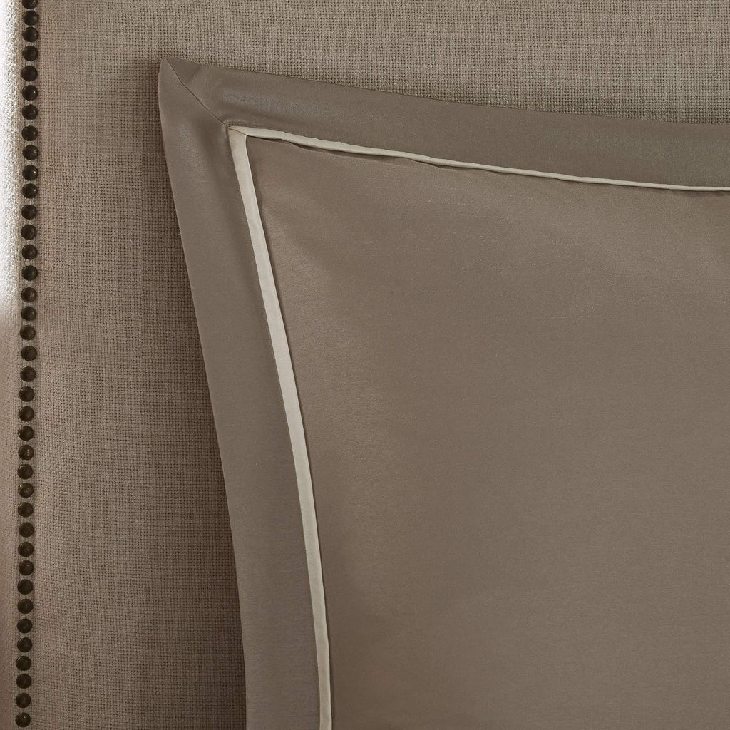 Madison Park Essentials Room in a Bag Faux Silk Comforter Set - Luxe Diamond Tufting All Season Bedding, Matching Curtains, Decorative Pillows, Taupe Queen(90'x90') 24 Piece