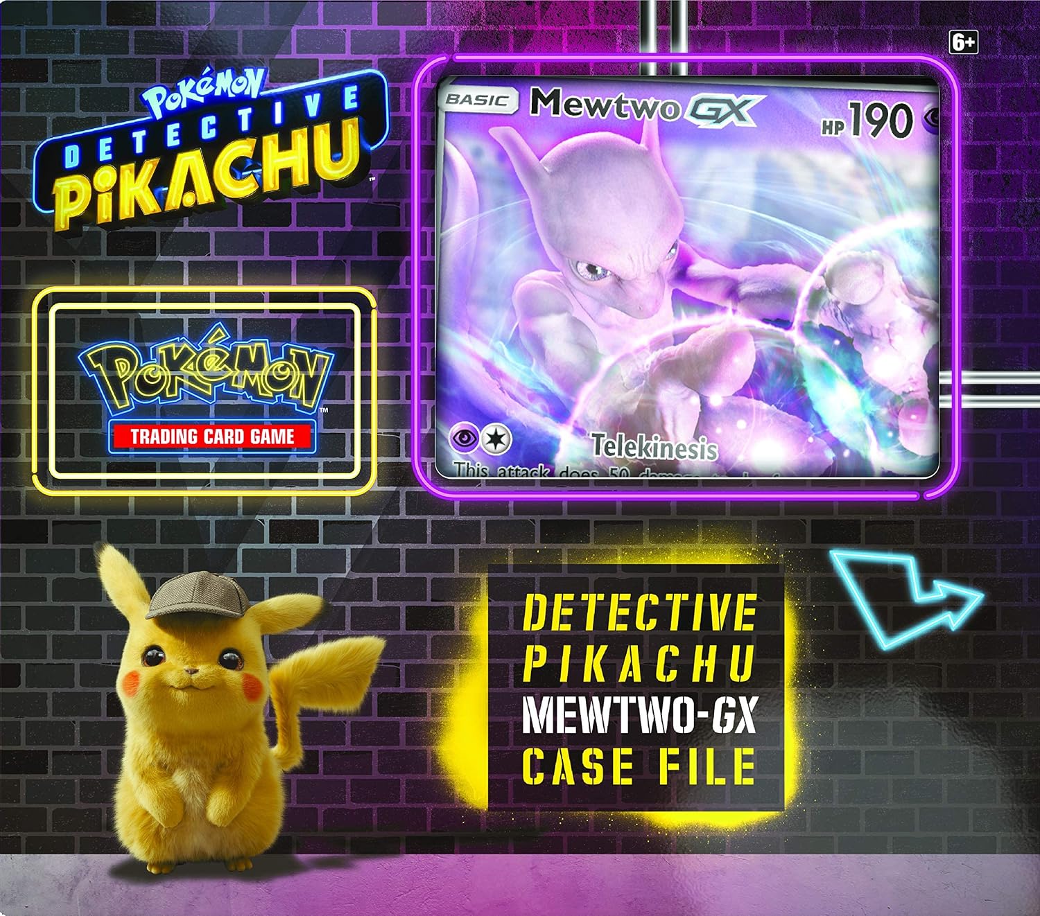 Pokemon TCG: Detective Pikachu Mewtwo-Gx Case File + 6 Booster Pack + A Foil Promo Gx Card + A Oversize Gx Foil Card