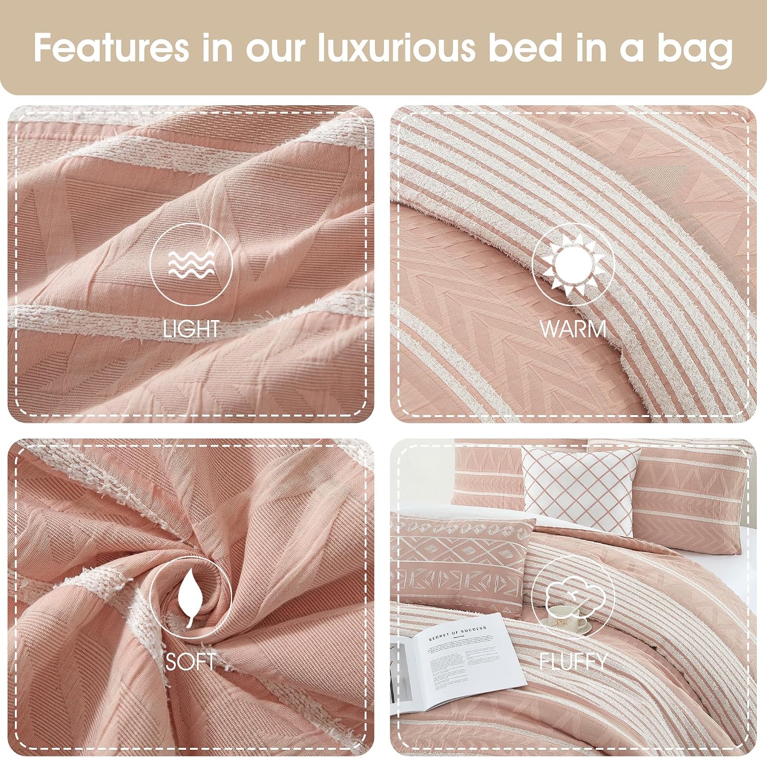Stratford Park Cotton Queen Size Comforter Set, Blush Geometric Jacquard Bedding Set, Cozy 6 Piece Bedding Set, Bedskirt, Pillows & Shams, Home Decor