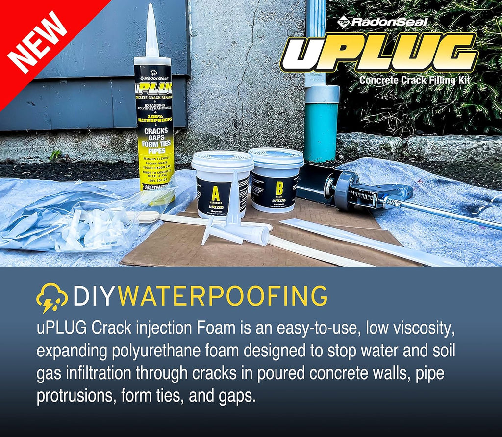 uPlug Foundation Crack Repair Kit (10 ft) – Polyurethane Injection Foam for Leaking Basement Wall Cracks – Easy DIY, Expands to Seal Water Leaks