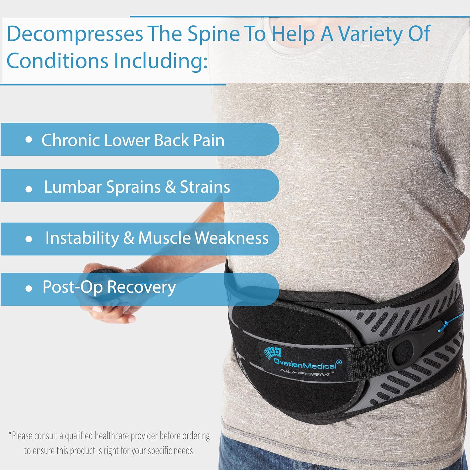 Nu-Form Universal Lower Back Brace - LSO Back Brace with Adjustable Closure - Lumbar Support Belt for Strains, Spondylolisthesis & Sciatica Pain Relief - Back Brace for Lower Back Pain (X-Large)