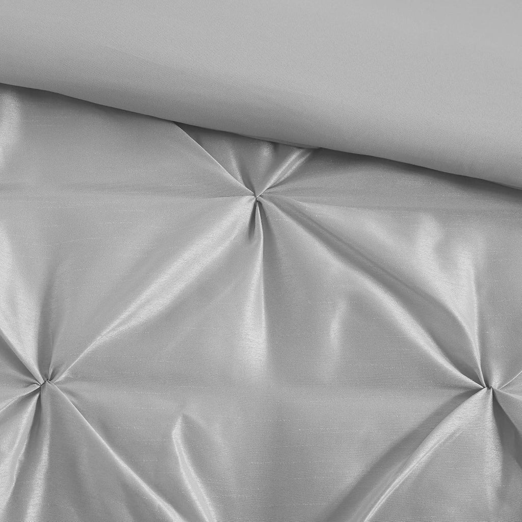 Madison Park Laurel Cozy Comforter Set - Traditional Tufted Faux Silk Design, All Season Down Alternative Bedding with Matching Shams, Decorative Pillow, Grey Cal King(104'x92') 7 Piece