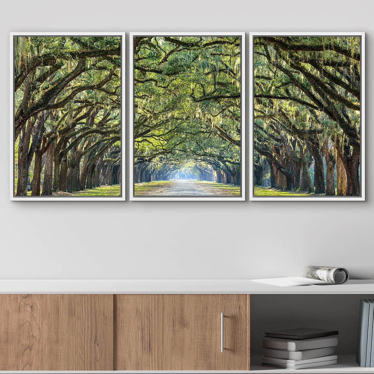 wall26 Framed Canvas Print Wall Art Set Path Through The Hanging Tree Archway Nature Wilderness Photography Realism Contemporary Colorful Ultra for Living Room, Bedroom, Office - 24'x36'x3 White